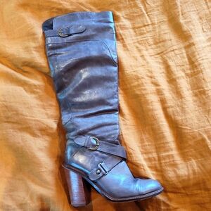 Vintage Boutique 9 Women's Charissa Grey Crinkle Leather Tall Boots Size 8.5